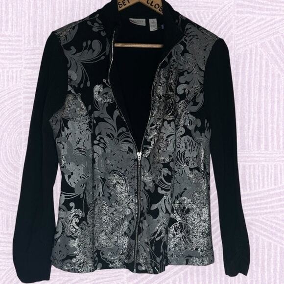 Zenergy Black  Silver Leaf  Light Jacket Size 1 Med/Large Cool Girl Spring Vibes - Picture 1 of 7